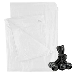 White M-Grade Tarpaulin with 10 x Bungee Balls (Black)